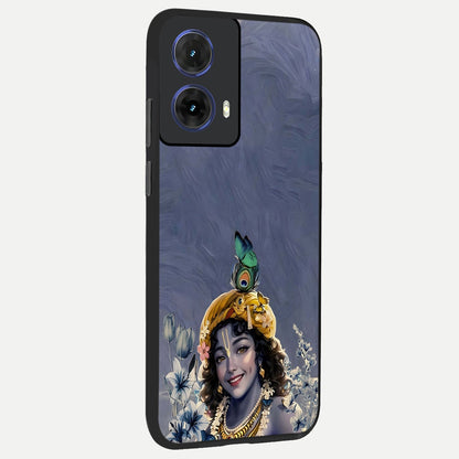  Lord Krishna back cover For Moto G85 slim fit glass case with vibrant aesthetic design