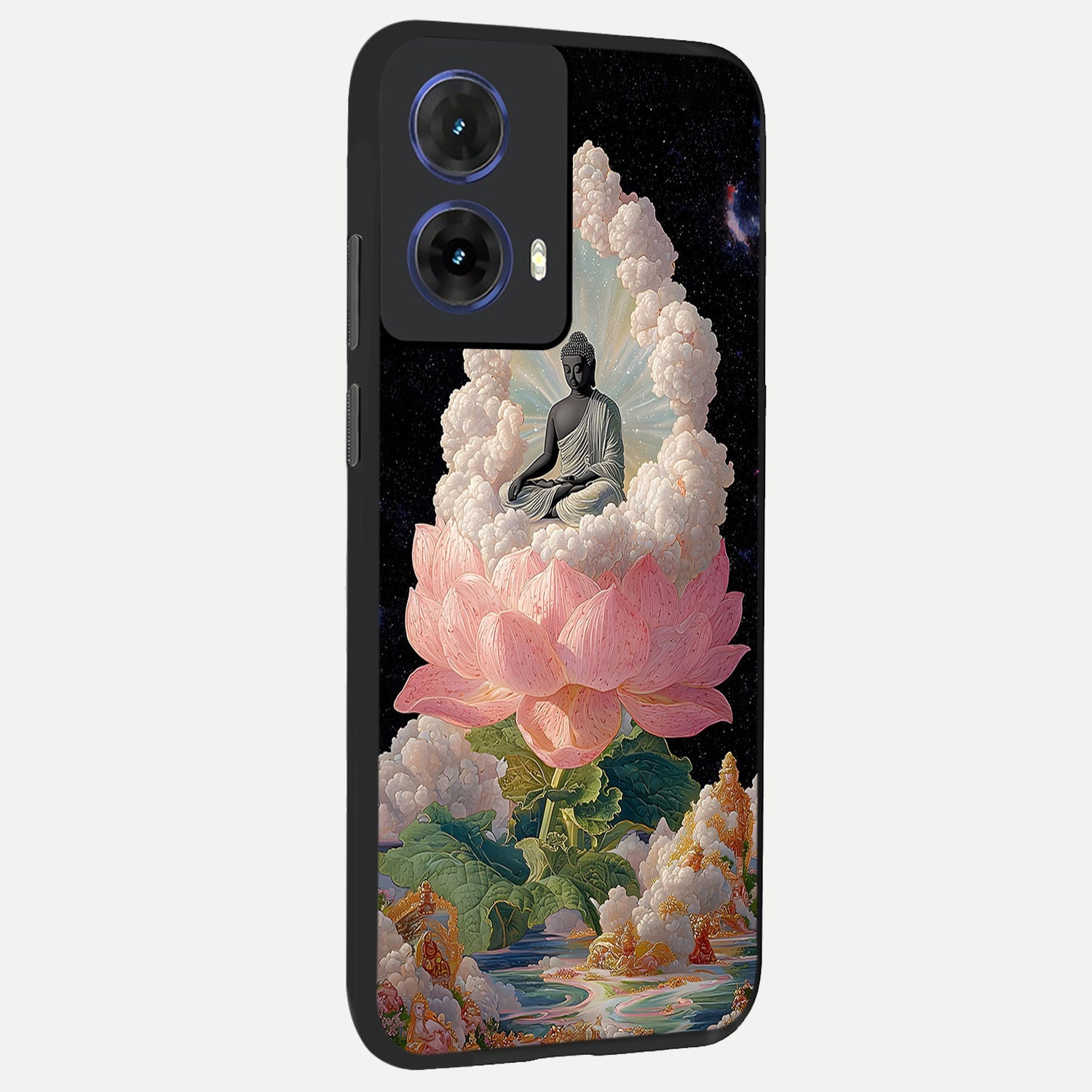  Lotus Divine Peace back cover For Moto G85 slim fit glass case with vibrant aesthetic design