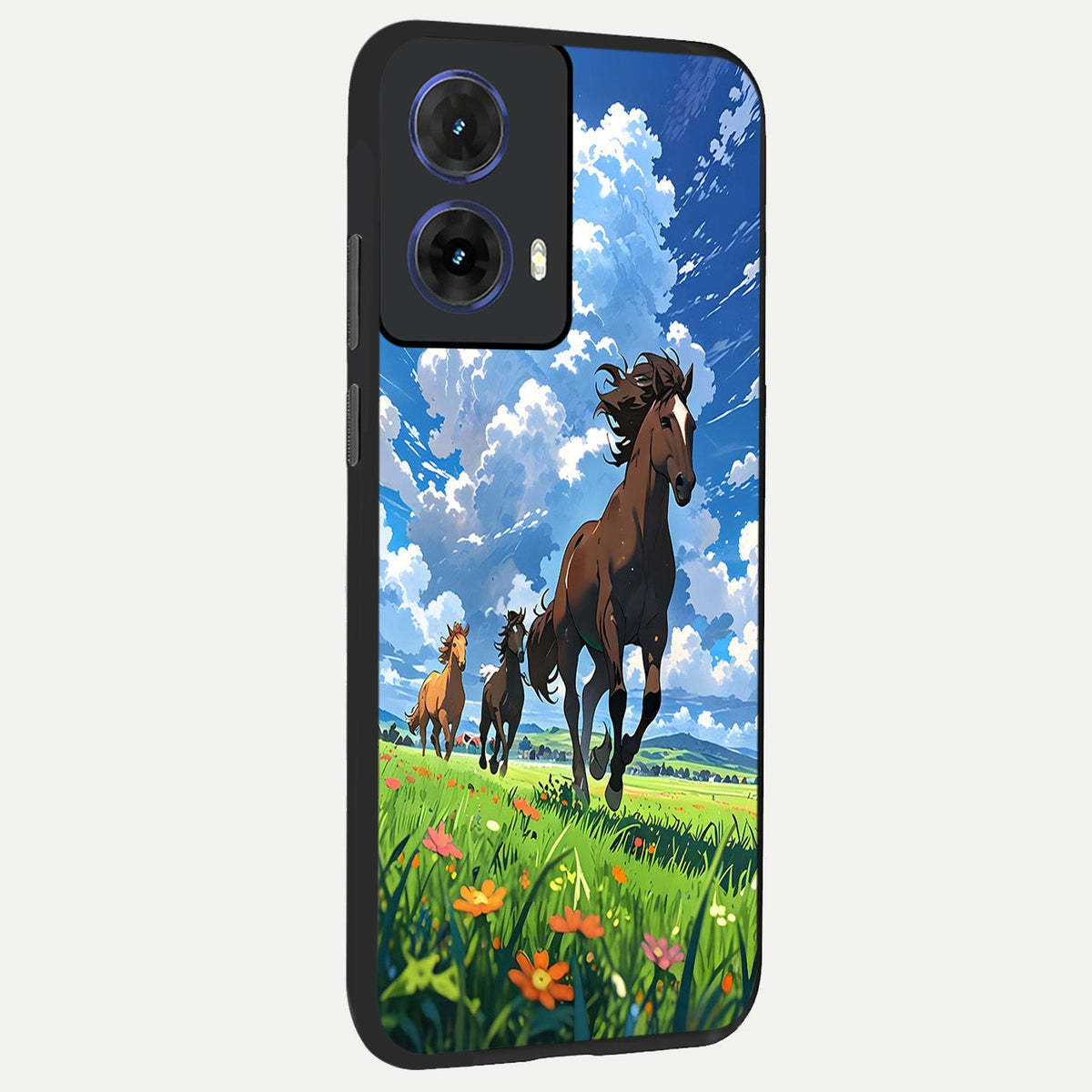  Majestic Horses Galloping back cover For Moto G85 slim fit glass case with vibrant aesthetic design