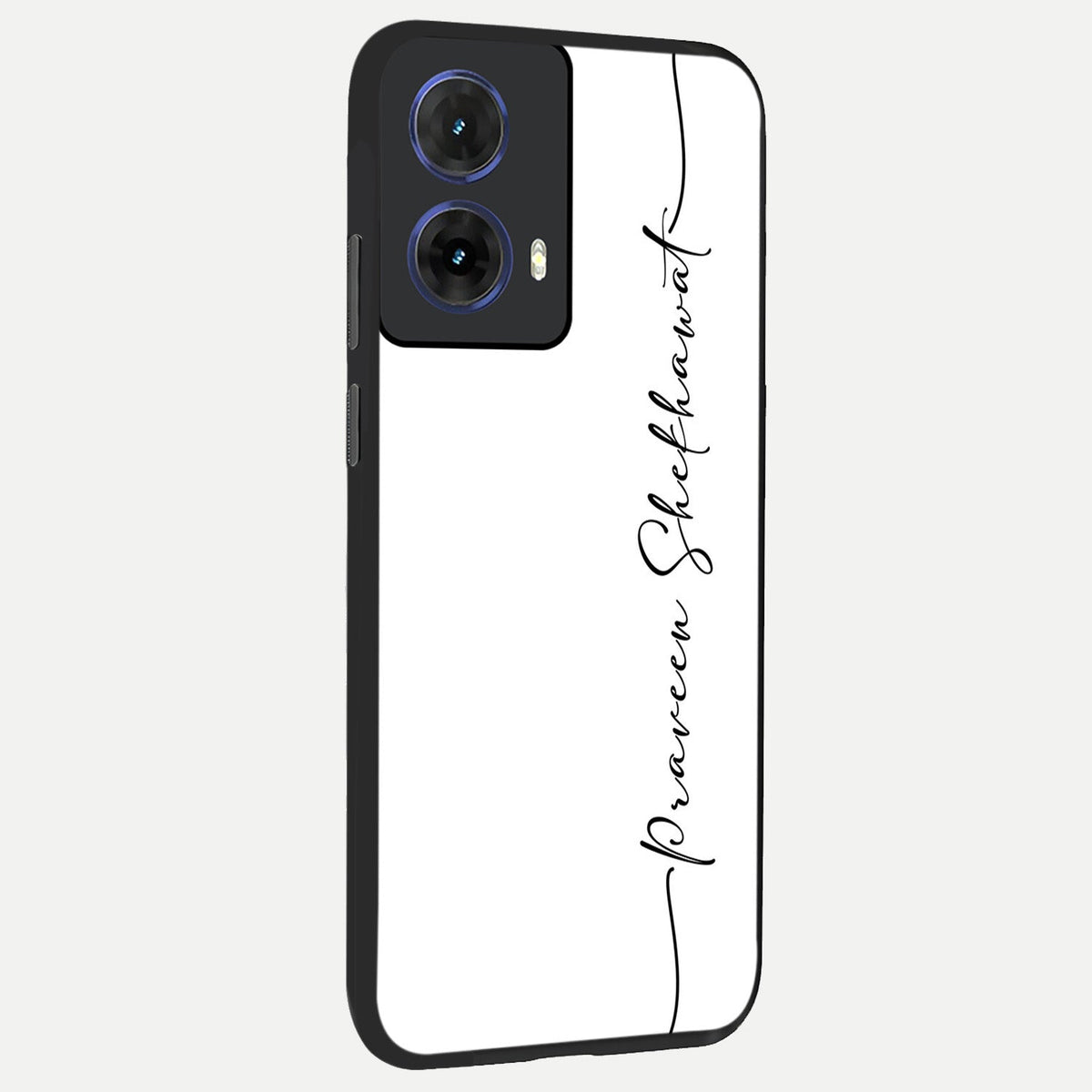  White Tune Custom Name back cover For Moto G85 slim fit personalized glass case with aesthetic design