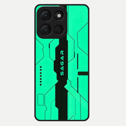  Aqua Tech CYBERPUNK Custom Name Glass Case For Moto G86 Power back cover – full design glossy printed glass finish