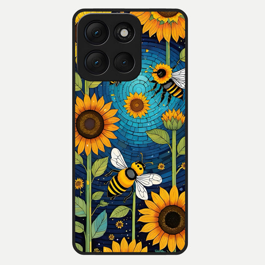  Bees And Sunflowers Glass Case For Moto G86 Power back cover – full design glossy printed glass finish