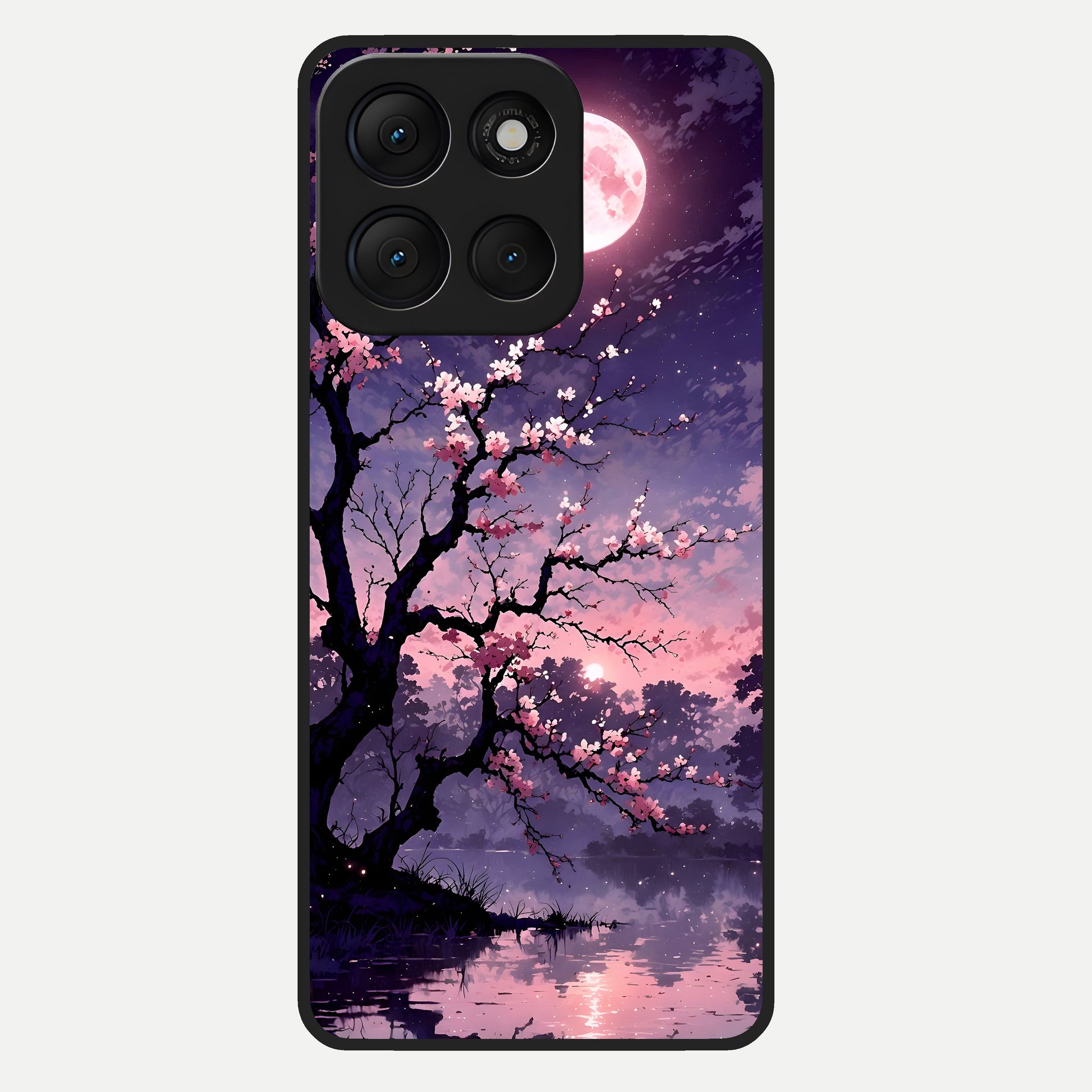  Blossom Pink Moon Glass Case For Moto G86 Power back cover – full design glossy printed glass finish