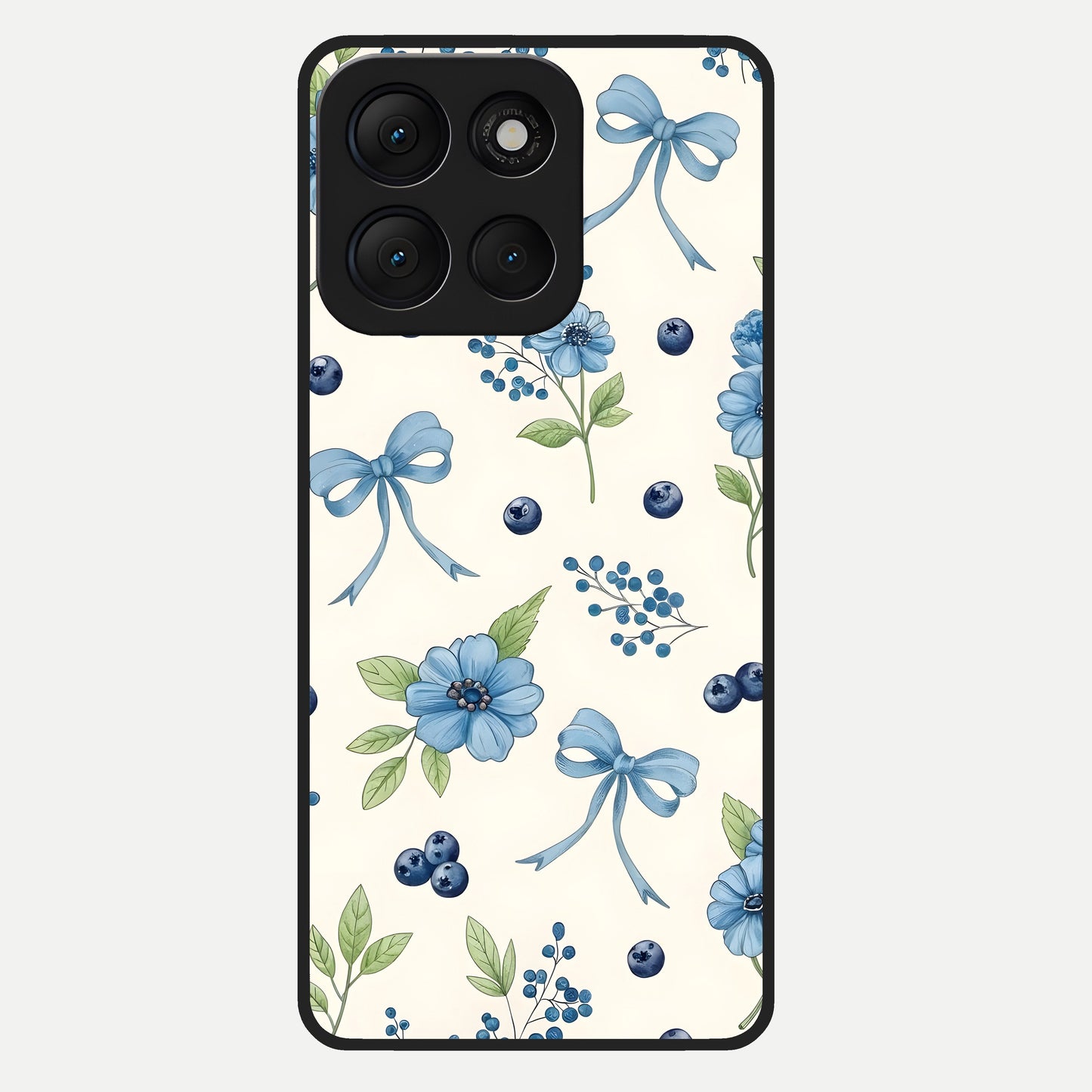  Blue Flower And Bow Glass Case For Moto G86 Power back cover – full design glossy printed glass finish