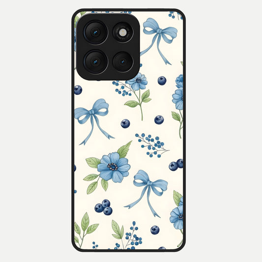  Blue Flower And Bow Glass Case For Moto G86 Power back cover – full design glossy printed glass finish