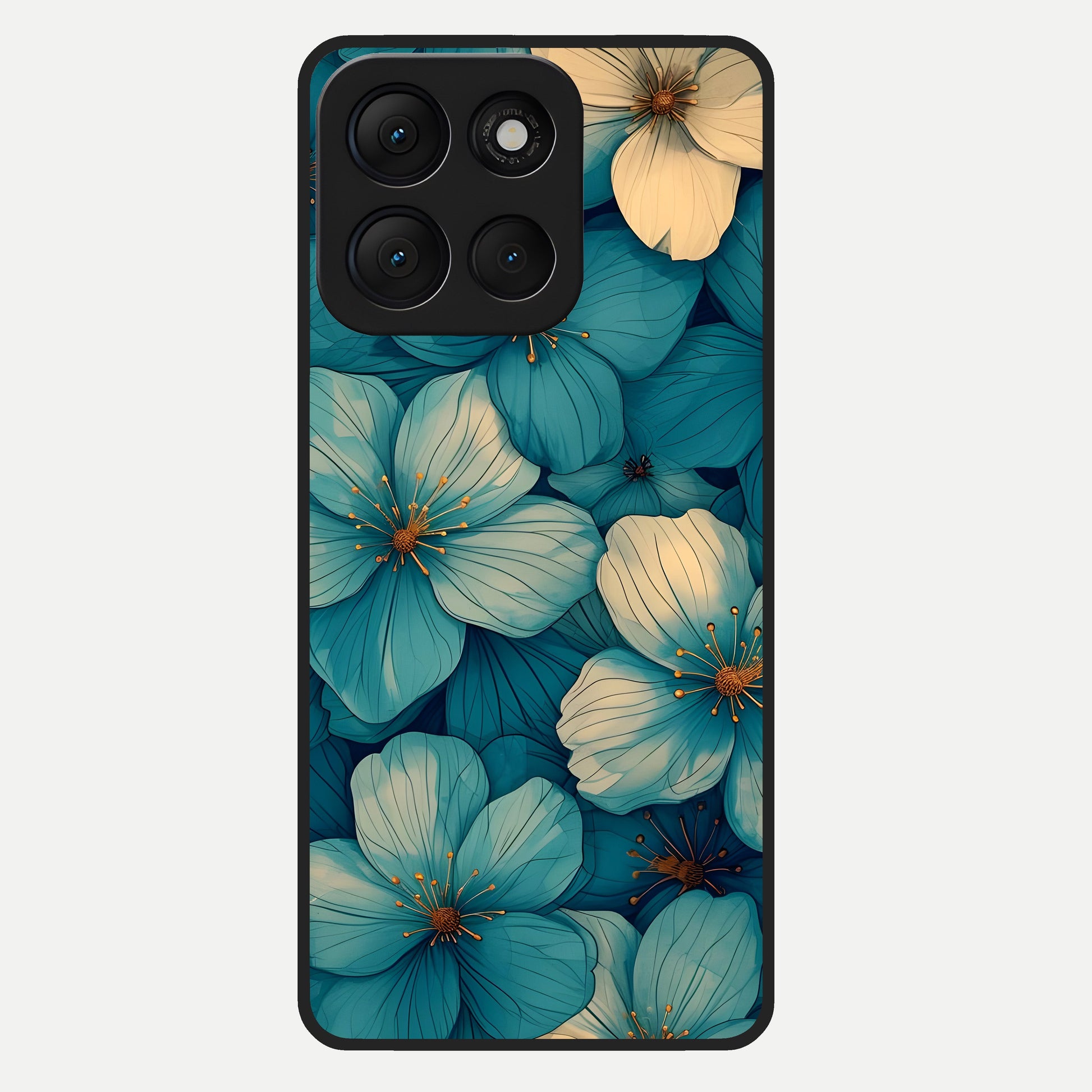  Blue Shade Floral Glass Case For Moto G86 Power back cover – full design glossy printed glass finish