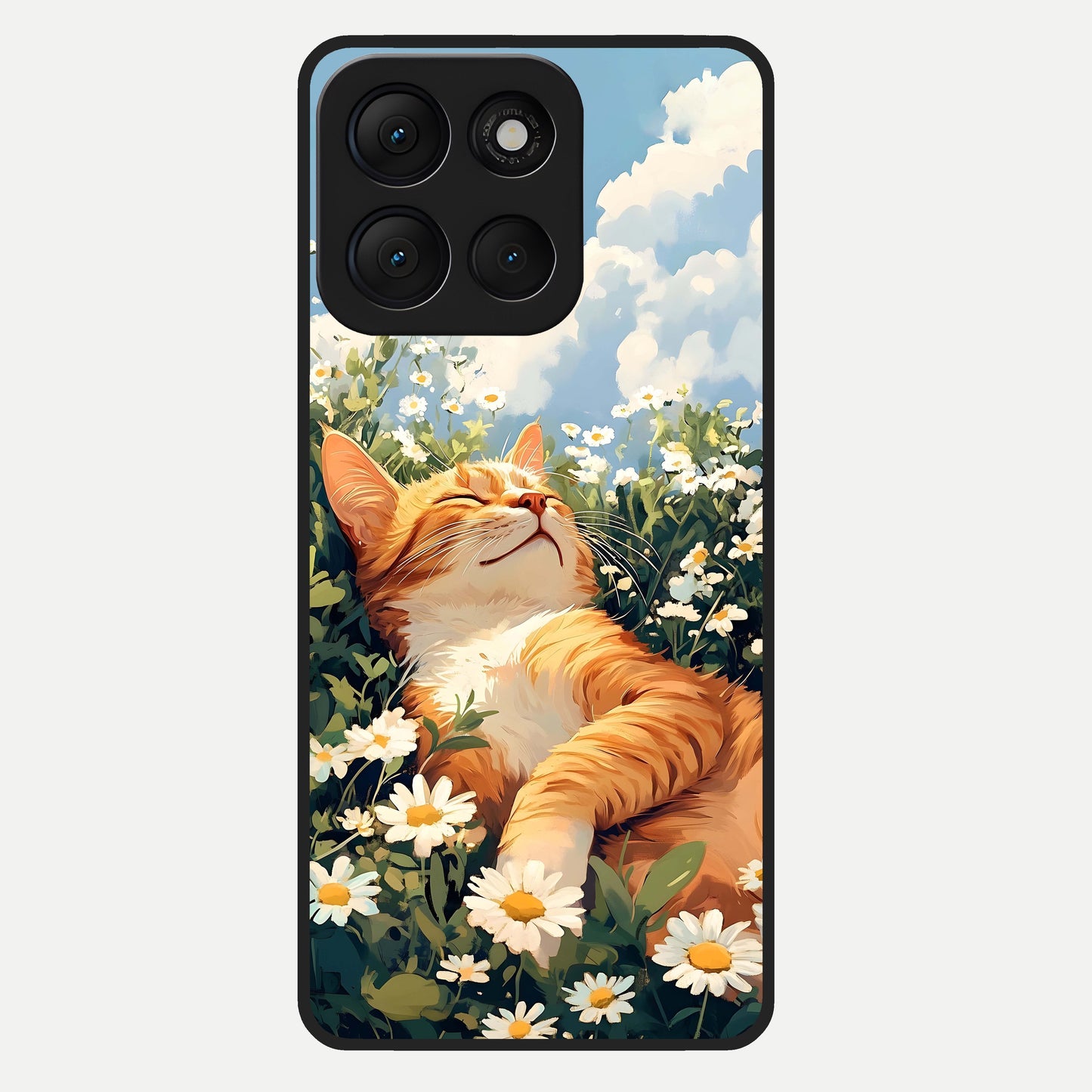  Cat And Flowers View Glass Case For Moto G86 Power back cover – full design glossy printed glass finish