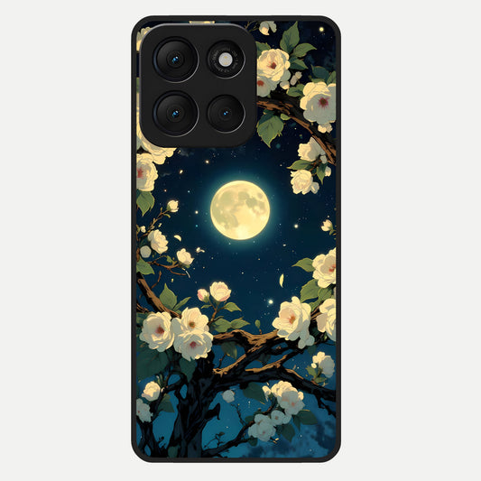  Celestial Moon And Flower Glass Case For Moto G86 Power back cover – full design glossy printed glass finish