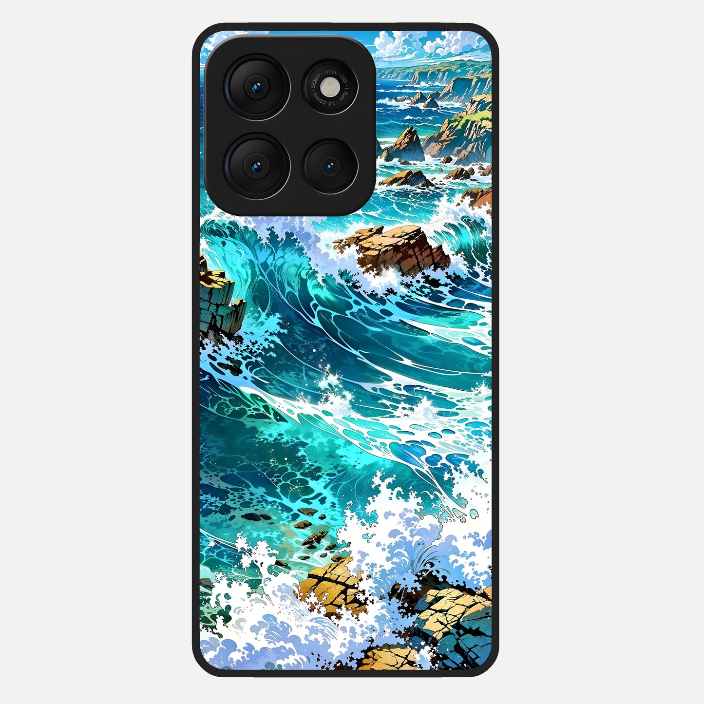  Coastal Blue Waves Glass Case For Moto G86 Power back cover – full design glossy printed glass finish