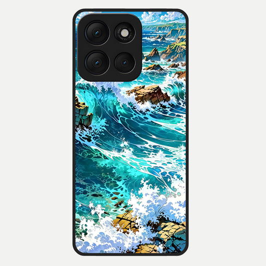  Coastal Blue Waves Glass Case For Moto G86 Power back cover – full design glossy printed glass finish