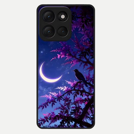  Crow And Moon Scenery Glass Case For Moto G86 Power back cover – full design glossy printed glass finish