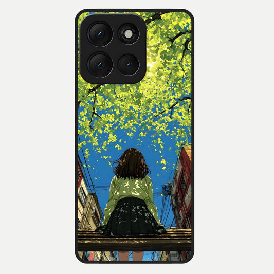  Golden Leaves Glow Glass Case For Moto G86 Power back cover – full design glossy printed glass finish