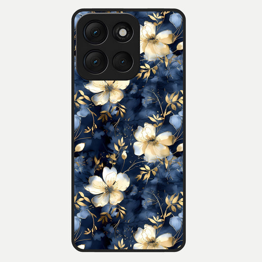  Golden Midnight Bloom Glass Case For Moto G86 Power back cover – full design glossy printed glass finish