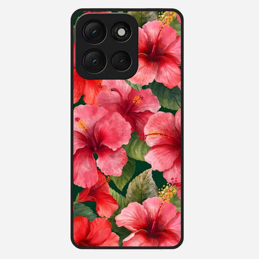  Hibiscus Pattern Glass Case For Moto G86 Power back cover – full design glossy printed glass finish