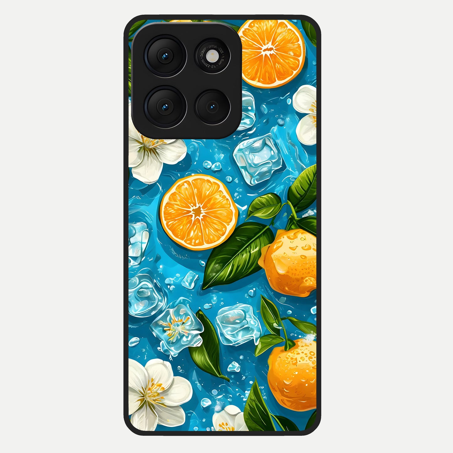  Ice Cube With Orange Glass Case For Moto G86 Power back cover – full design glossy printed glass finish