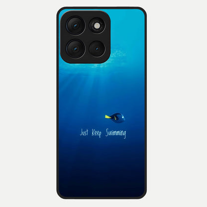  Just Keep Swimming Glass Case For Moto G86 Power back cover – full design glossy printed glass finish