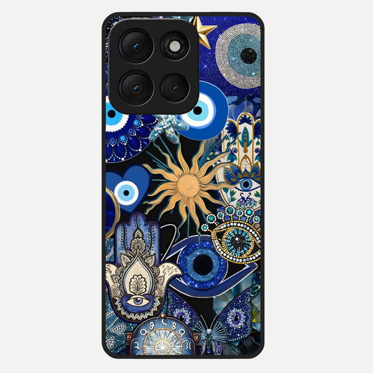  Mystic Blue Evil Eye Glass Case For Moto G86 Power back cover – full design glossy printed glass finish