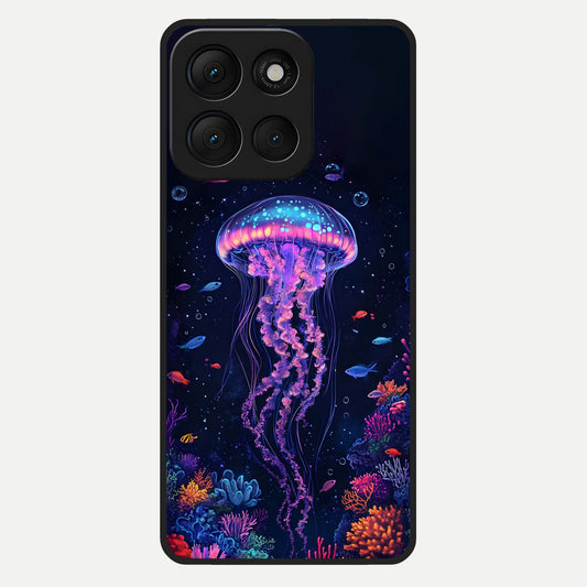  Neon Jellyfish Glass Case For Moto G86 Power back cover – full design glossy printed glass finish