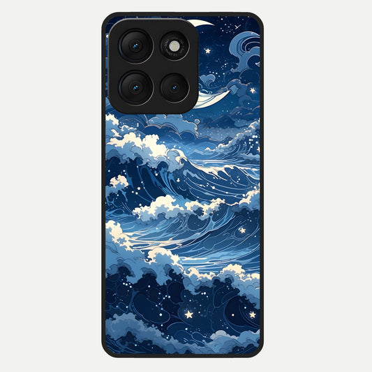  Ocean Moon Waves Glass Case For Moto G86 Power back cover – full design glossy printed glass finish