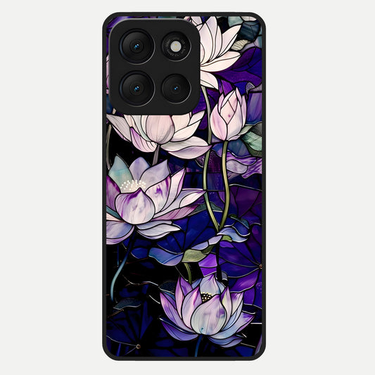  Purple Lotus Pattern Glass Case For Moto G86 Power back cover – full design glossy printed glass finish