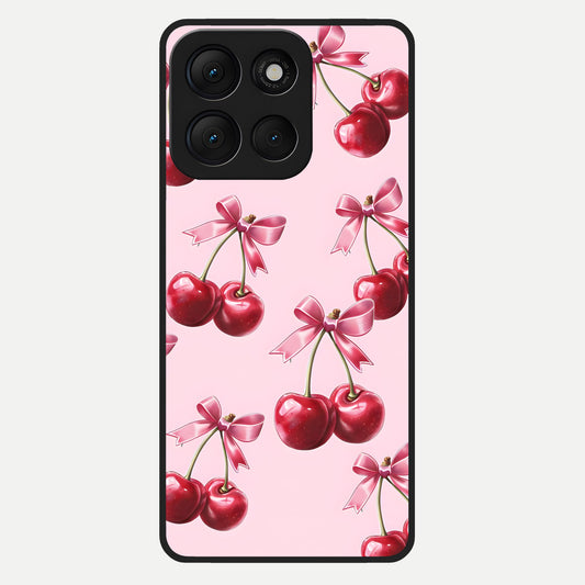  Red Cherries Pattern Glass Case For Moto G86 Power back cover – full design glossy printed glass finish