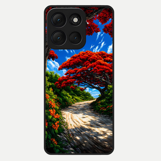  Red Trees Pathway Glass Case For Moto G86 Power back cover – full design glossy printed glass finish