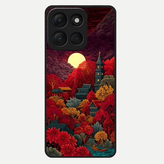  Scarlet Autumn Temple Glass Case For Moto G86 Power back cover – full design glossy printed glass finish