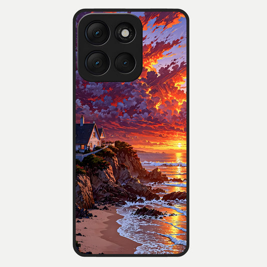  Sunset House By Sea Glass Case For Moto G86 Power back cover – full design glossy printed glass finish