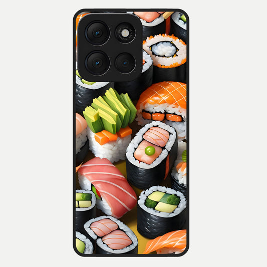  Sushi Food Pattern Glass Case For Moto G86 Power back cover – full design glossy printed glass finish