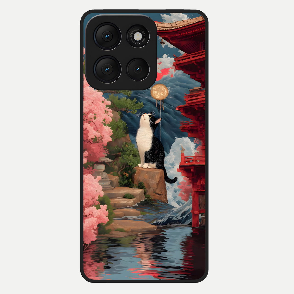  Temple Cat Scenery Glass Case For Moto G86 Power back cover – full design glossy printed glass finish