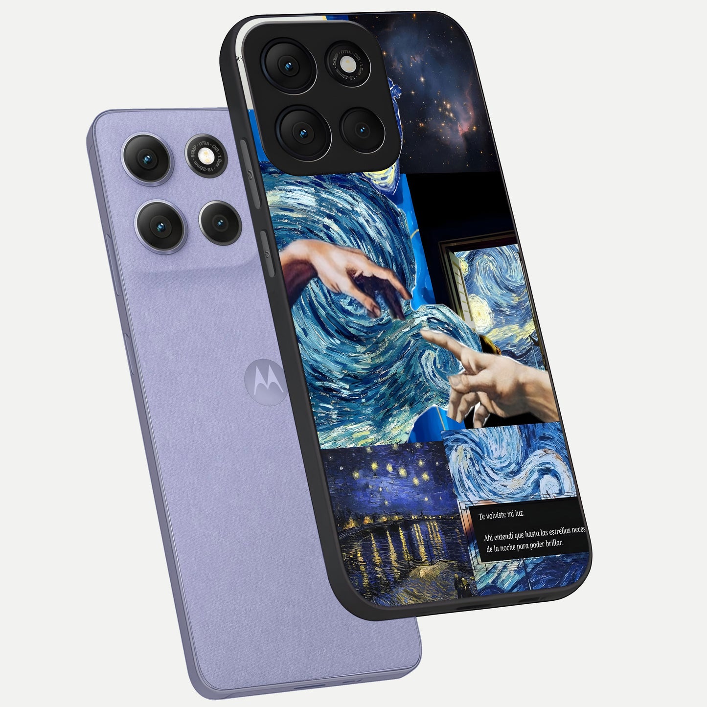  Aesthetic Vando Hands phone case For Moto G86 Power showing premium glass back cover with detailed artwork