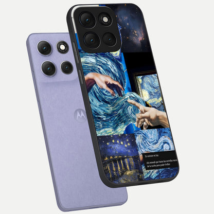  Aesthetic Vando Hands phone case For Moto G86 Power showing premium glass back cover with detailed artwork