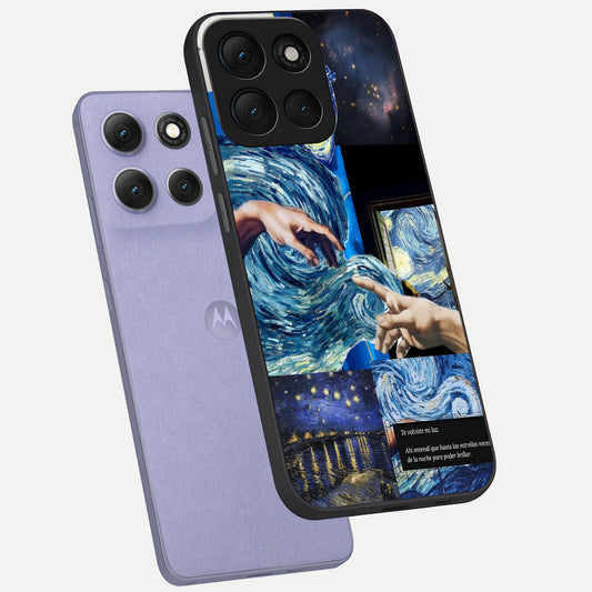  Aesthetic Vando Hands phone case For Moto G86 Power showing premium glass back cover with detailed artwork