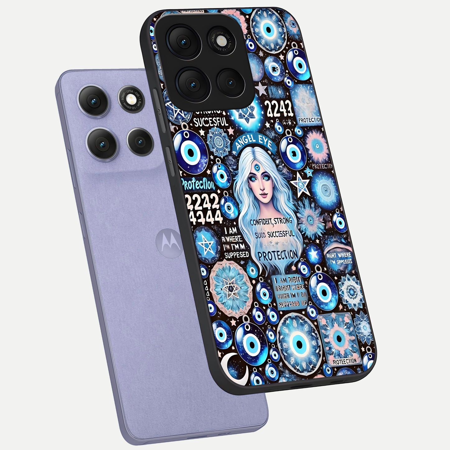  Angel Aura Shield phone case For Moto G86 Power showing premium glass back cover with detailed artwork