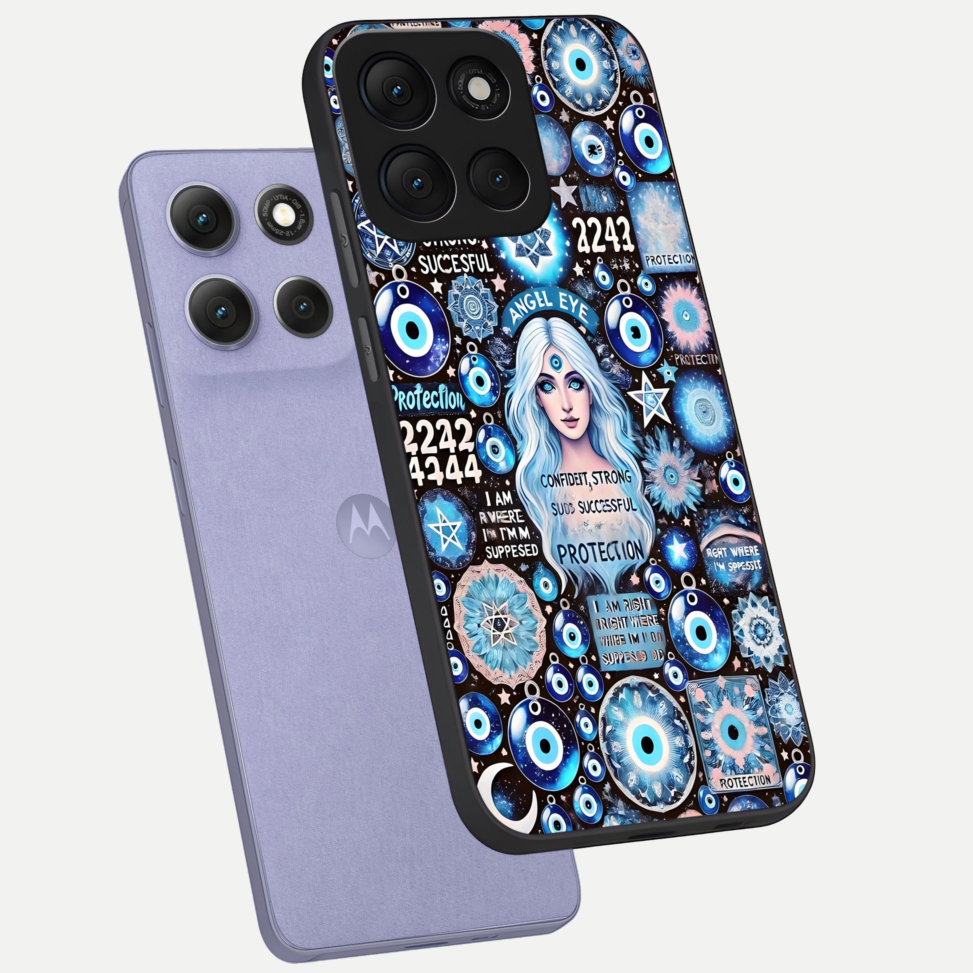  Angel Aura Shield phone case For Moto G86 Power showing premium glass back cover with detailed artwork