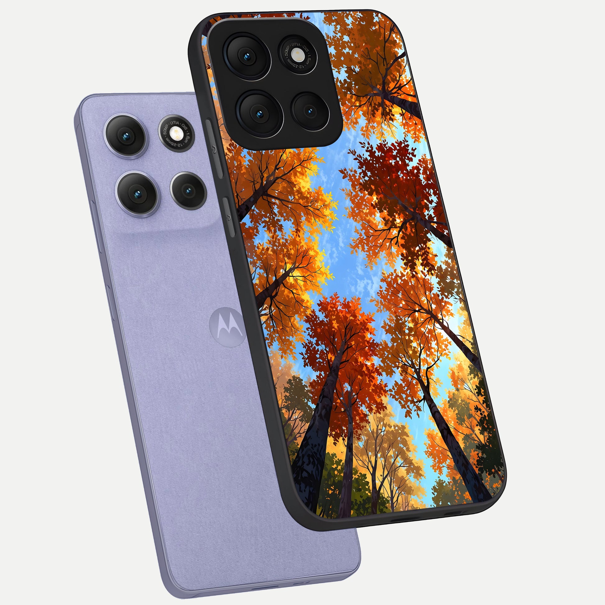  Autumn Sky Rise phone case For Moto G86 Power showing premium glass back cover with detailed artwork