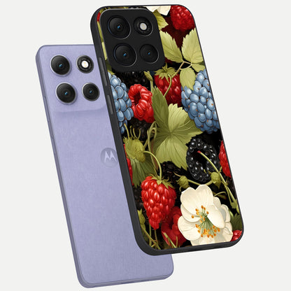  Berry Bloom Charm phone case For Moto G86 Power showing premium glass back cover with detailed artwork