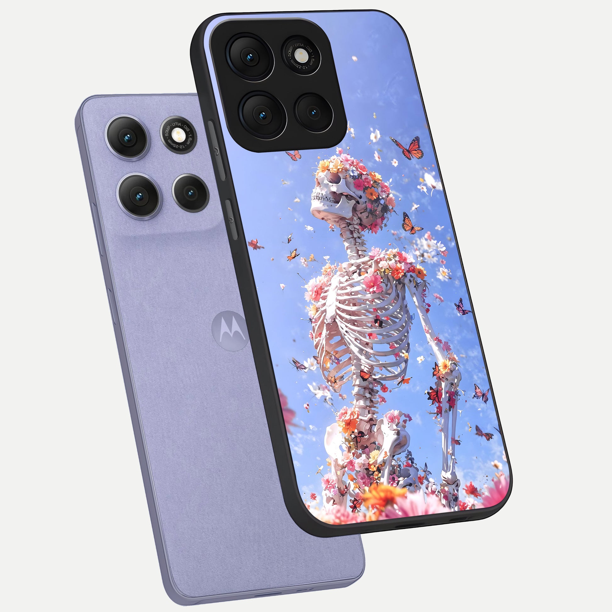  Bloom Beyond Bones phone case For Moto G86 Power showing premium glass back cover with detailed artwork