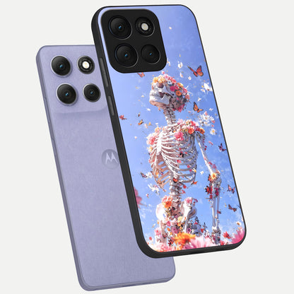  Bloom Beyond Bones phone case For Moto G86 Power showing premium glass back cover with detailed artwork