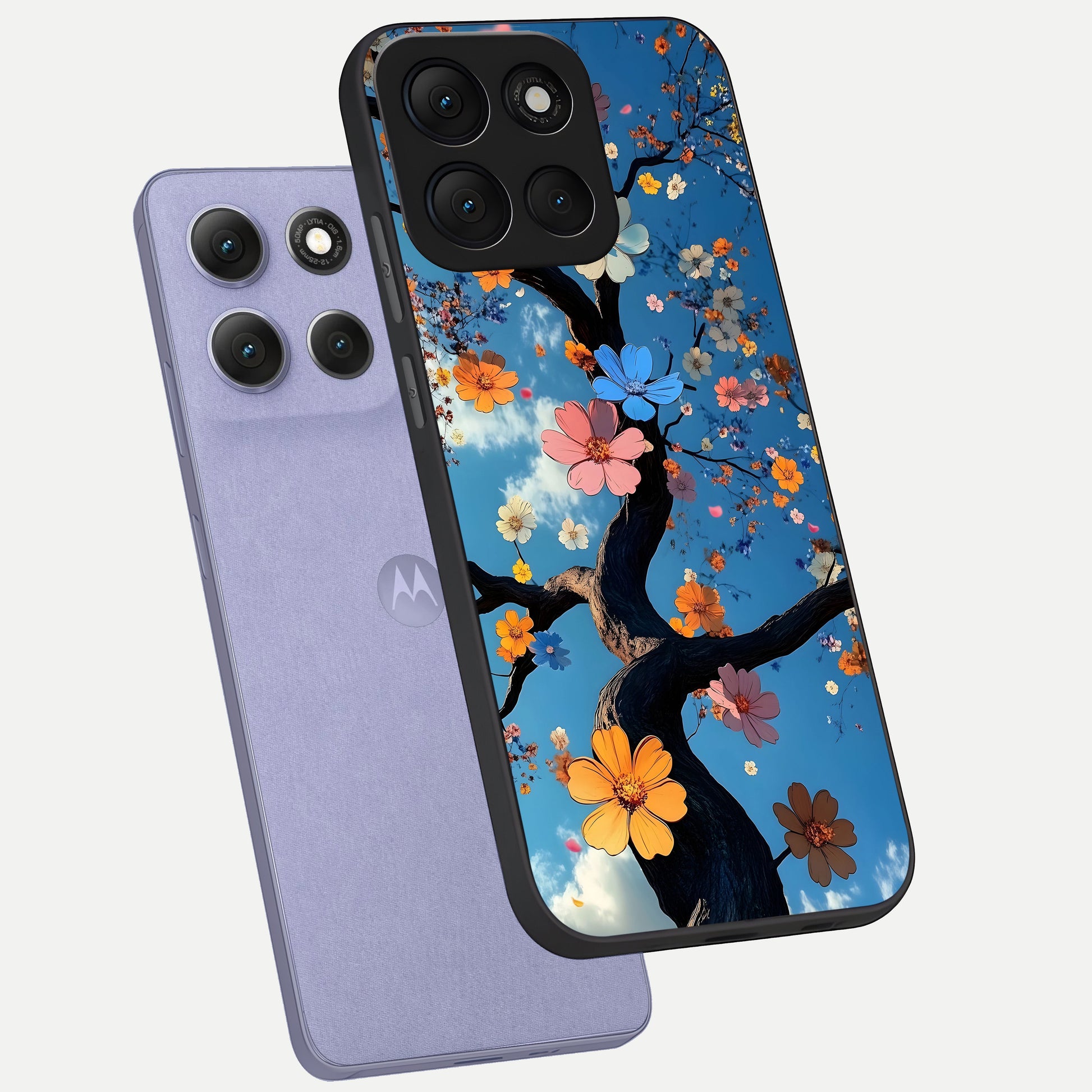  Blossom Dream Sky phone case For Moto G86 Power showing premium glass back cover with detailed artwork