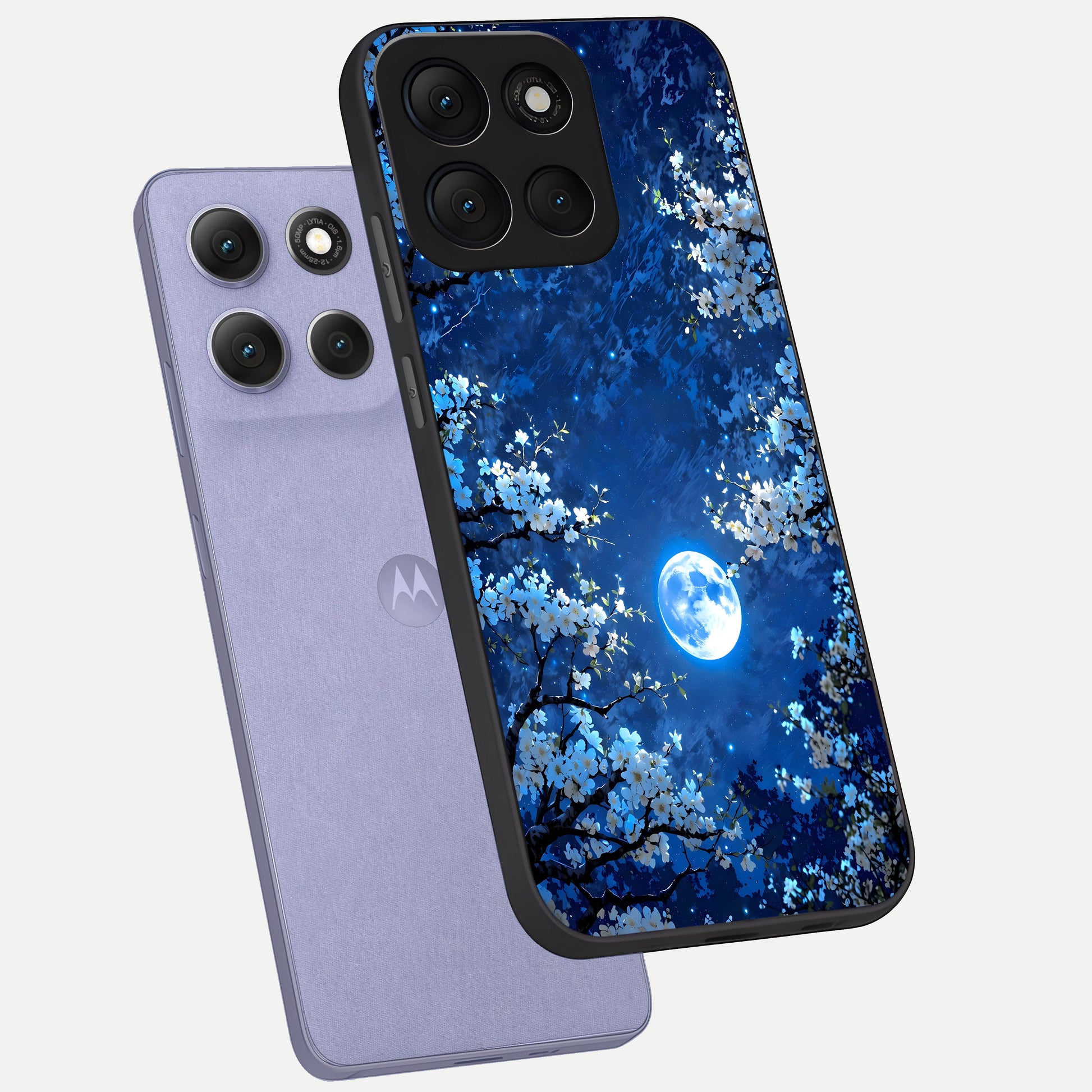  Blossom Moonlight Sky phone case For Moto G86 Power showing premium glass back cover with detailed artwork