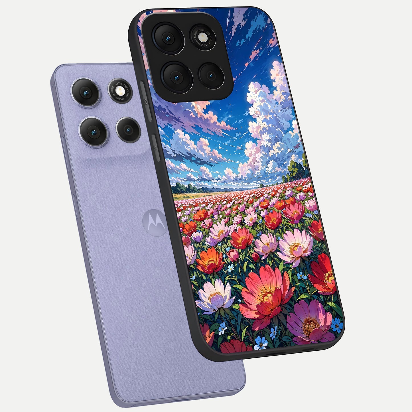  Blossom Sky Field phone case For Moto G86 Power showing premium glass back cover with detailed artwork