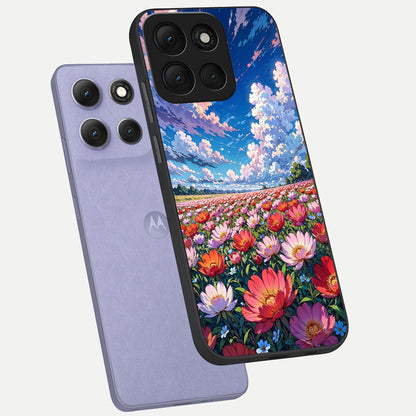  Blossom Sky Field phone case For Moto G86 Power showing premium glass back cover with detailed artwork