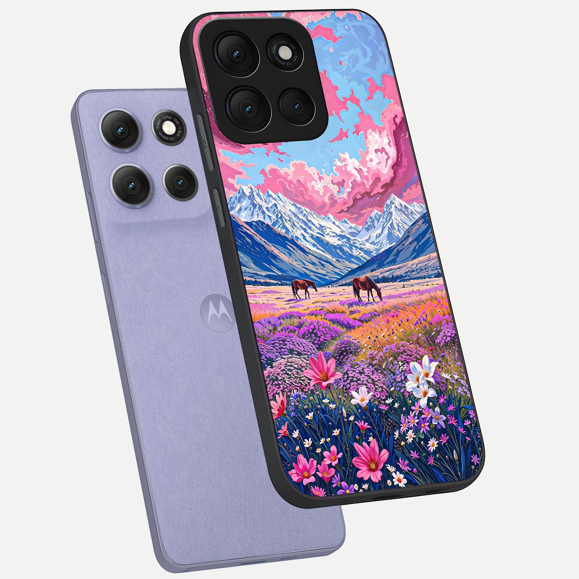  Blossom Valley Dream phone case For Moto G86 Power showing premium glass back cover with detailed artwork