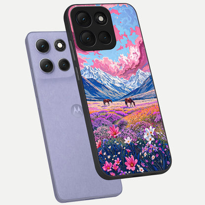  Blossom Valley Dream phone case For Moto G86 Power showing premium glass back cover with detailed artwork