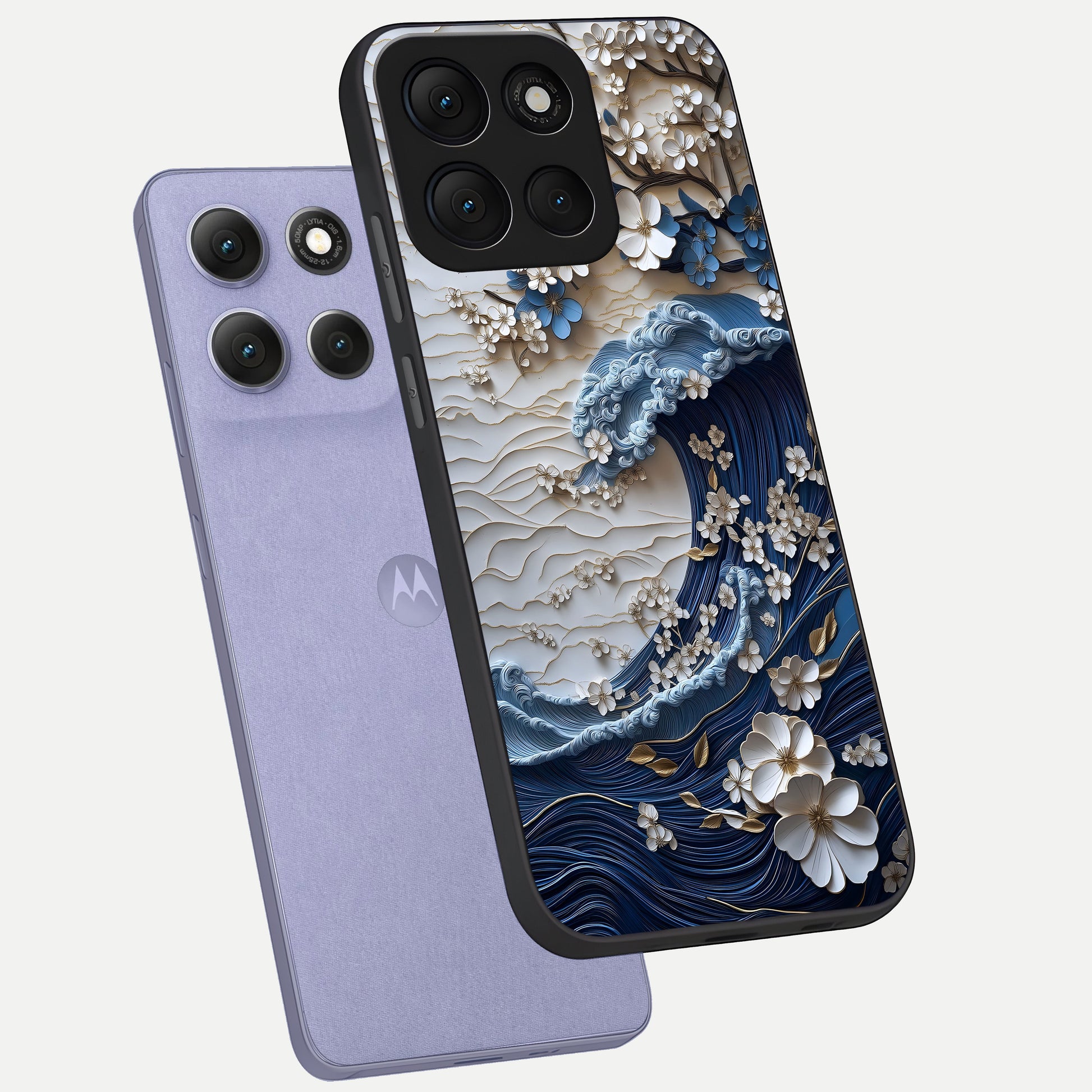  Blossom Wave Art phone case For Moto G86 Power showing premium glass back cover with detailed artwork