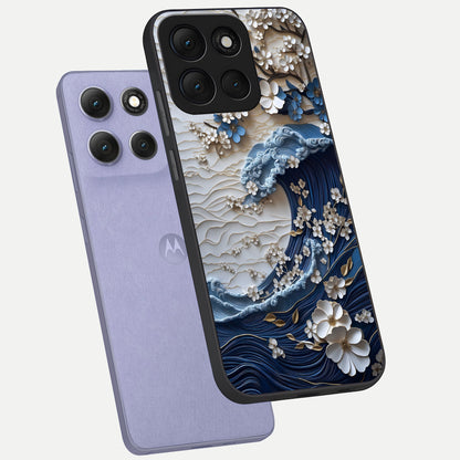  Blossom Wave Art phone case For Moto G86 Power showing premium glass back cover with detailed artwork