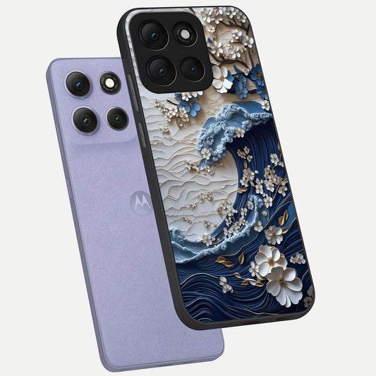  Blossom Wave Art phone case For Moto G86 Power showing premium glass back cover with detailed artwork