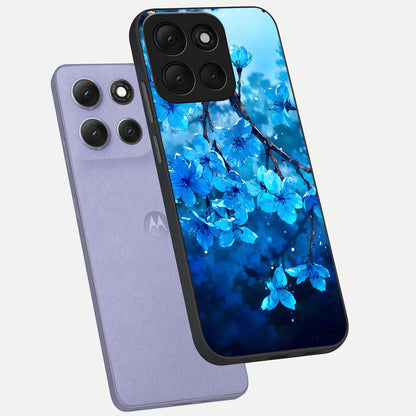  Blue Blossoms Branch phone case For Moto G86 Power showing premium glass back cover with detailed artwork