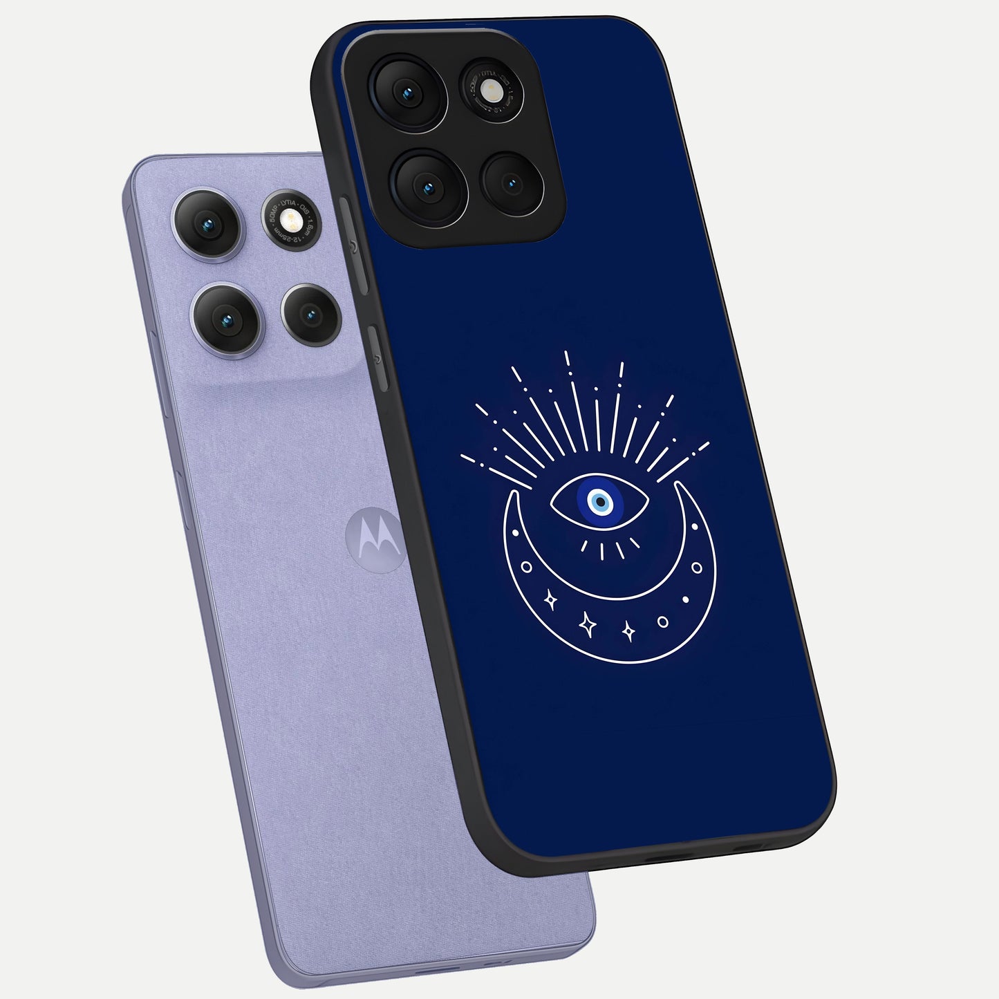  Blue Evil Eye phone case For Moto G86 Power showing premium glass back cover with detailed artwork